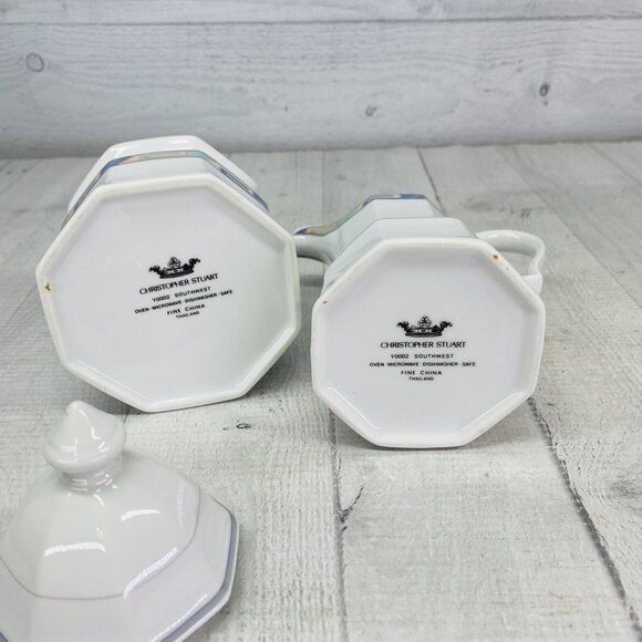 Christopher Stuart SOUTHWEST Green Blue Coral Lidded Sugar Bowl & Creamer Set - Picture 8 of 15